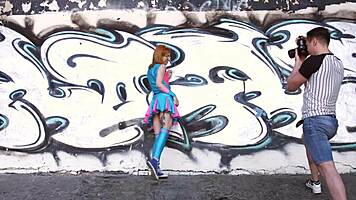 i'm kira roller, this tattooed redhead fuckin in a colorful outfit, cummin on tits.