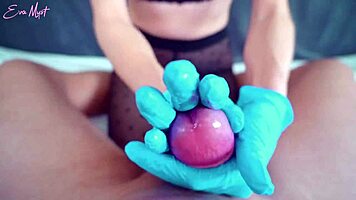 Neighbor begged for gloved handjob POV