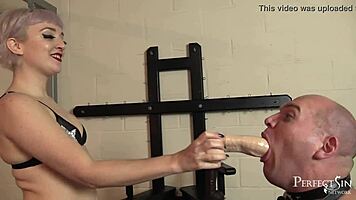 dirty slave deepthroats dildo with spitting