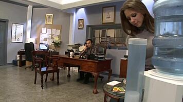 rachel roxxx uses big tits and wet pussy to please boss man.