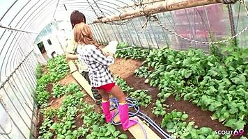 Japanese tanned beauty tricked into risky outdoor creampie fuck by classmate