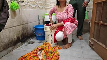 Bhabhi gets drilled hard while washing clothes in risky outdoor bathroom encounter