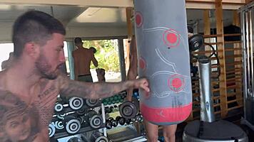 Big Black Cock Shares Girlfriend Andrea Lux in Gym for Double Penetration!