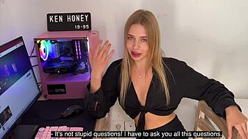 blonde friend teases playfully on outdoor camera for fun