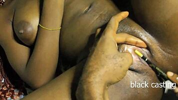 Little 18+ tiny teen explores homemade tools for fingering to orgasm, black and amateur style.