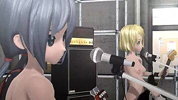 Miku and rin naked dance in public 3d porn with double penetration