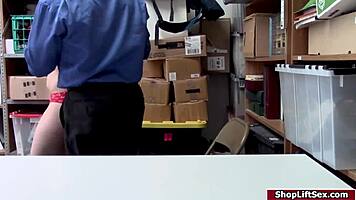 Teen shoplifter in lingerie sucks officer's cock in doggystyle