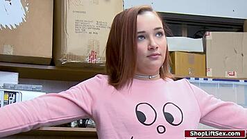 Teen shoplifter in lingerie sucks officer's cock in doggystyle