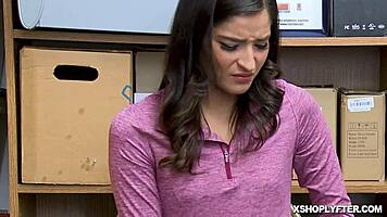 shoplyfter emily willis gets fed a mouthful of cock in the store
