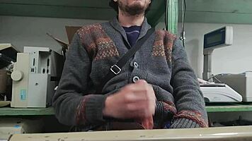 home alone, more like work alone, but my boss is in the other room watching me stroke my big cock