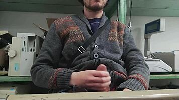 home alone, more like work alone, but my boss is in the other room watching me stroke my big cock