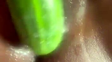 teen 18+ pussy drips from cucumber