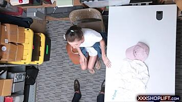 I caught a cute teen shoplifter who gave me a blowjob for freedom