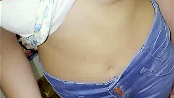 Watch this cute skinny brunette's first home porn video