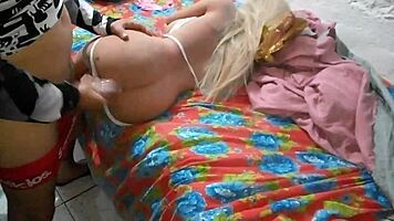 slammed deep into blonde doll's tight ass with hard toy