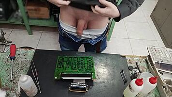 Blasting huge cumshot on client's machine