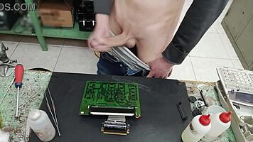 Blasting huge cumshot on client's machine