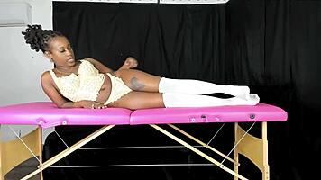 Petite Black Model Shows Off Vintage Lace Lingerie on Camera