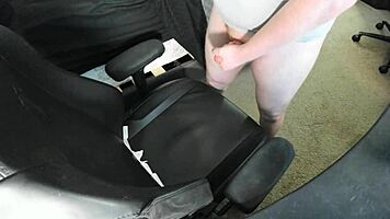 ginger teen 18+ explodes huge cum load on chair while jerking solo in bedroom