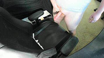 ginger teen 18+ explodes huge cum load on chair while jerking solo in bedroom