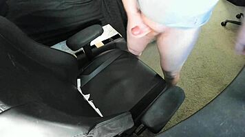 ginger teen 18+ explodes huge cum load on chair while jerking solo in bedroom