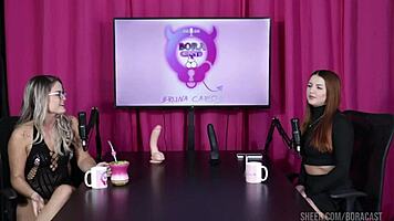 malu paz and bruna carlos in sheer red outfits during public handjob