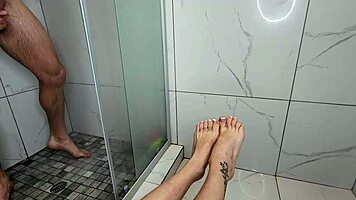 young milf teases big cock with feet before riding