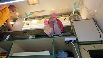 is that pussy peeking under her skirt at work?