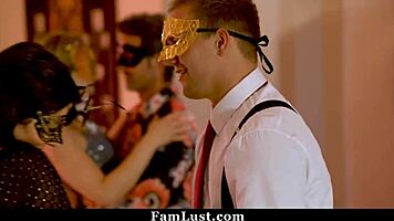 Horny step family orgy at masquerade!