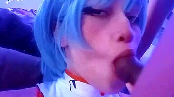 Rei Ayanami Cosplay Teen 18+ Latina Babe Sucks Backstage. Her Big Ass in Bodysuit Gets Cum!