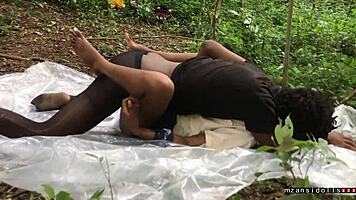 18 year old ebony slut in miniskirt fucked in the forest 😍