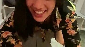 Watch me spit on my ex-gf's big tits while she rides my monster cock?