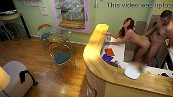 Oh man, young redhead candy red gets fucked missionary and oral by her old step dad in the kitchen, bent over and horny 😈