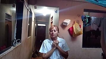 dumb college girl thought stepfather didn't hear her touching adult cock and he teaches her to open legs like a whore