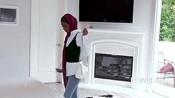 A tiny teen in hijab embarks on a horny adventure with fucking