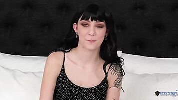 excogi edgy petite 18+ goth girl choked and filled with cum in rough blowjob.