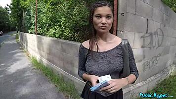 Hey, Japanese tourist with natural boobs hesitant for public POV blowjob.