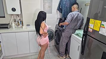Damn! A Plumber Forces a Beautiful Colombian to Swallow His Load!