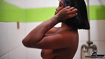 Sexy bitch catches black dude peeping and fucks his big black cock in bedroom