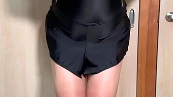 Why wear that smelly swimsuit with semen and urine? Anal plug shines inside.