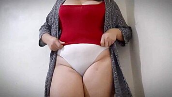 Look at this Asian mom teasing her huge tits and chubby pussy in POV close-up!