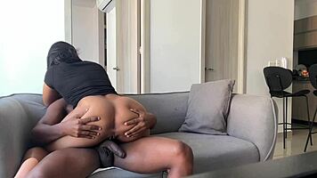 Big ass brunette teen rides the big black cock in a quickie, face fucking and gaping until she cums hard