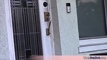 Cute petite teen sells cookies and her tight pussy, business is booming today