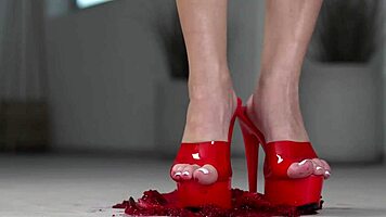 4k hot footfetish crushing fruits with bare feet and high heels, homemade brunette amateurs