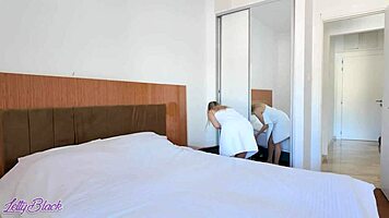 Petite blonde stepmom seduces stepson and swallows his cum