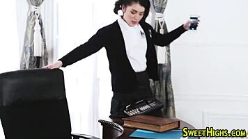 Teen 18+ Coed Gets Jizzy Mouth in Hardcore Office Encounter