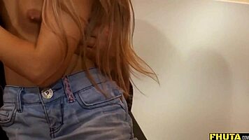 Blonde Teen in Stockings Endures Hair Pulling in Hardcore Anal Fuck