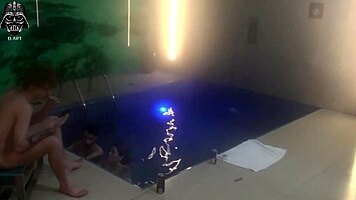 hey, join us for a wild threesome with friends at the motel pool
