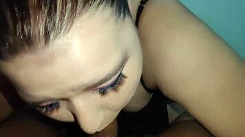 the amateur babe eagerly sucks my monster cock deepthroat style