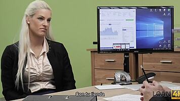 loan4k negotiating with the naked lingerie store owner for sex, blowjob, and licking her big tits